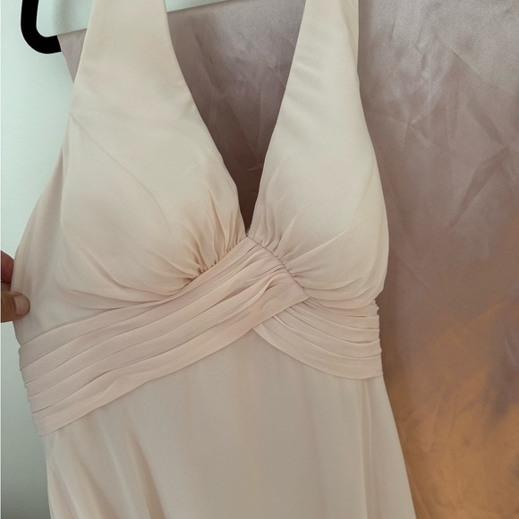 Azazie LongTessie Dress in “Rose Petal” women’s 2 pink chiffon wedding V Neck - Picture 5 of 9